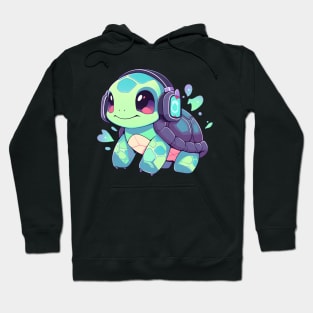 Green Turtle with Headphones Hoodie